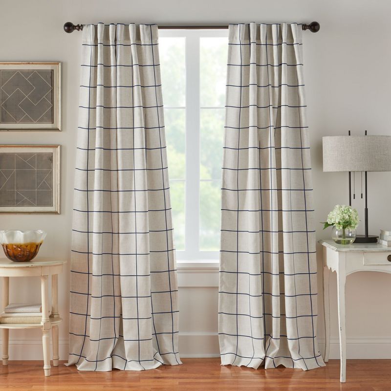 Indigo Plaid Linen-Blend Blackout Curtain Panel