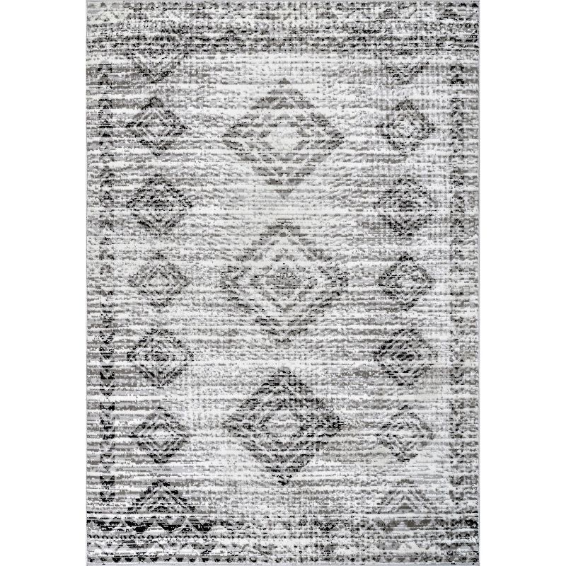 Gray 4' x 6' Synthetic Aztec Pattern Area Rug