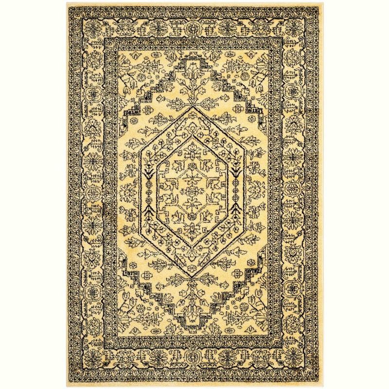 Gold and Black Synthetic Reversible Boho-Chic Rug