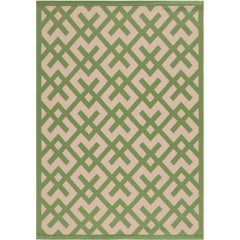 Beige and Green Geometric Outdoor Area Rug, 5' x 7'