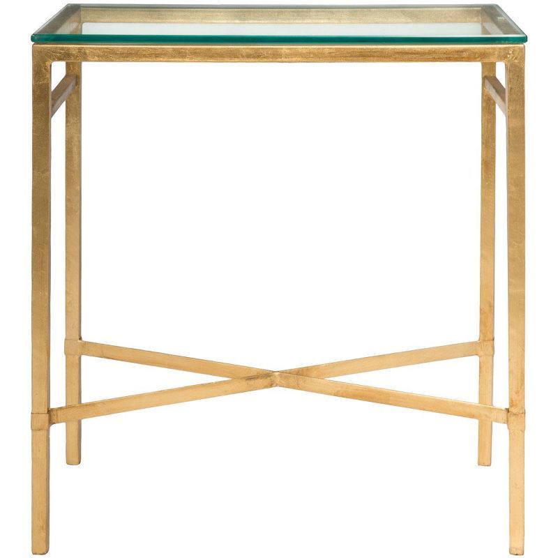 Antique Gold Rectangular Glass End Table