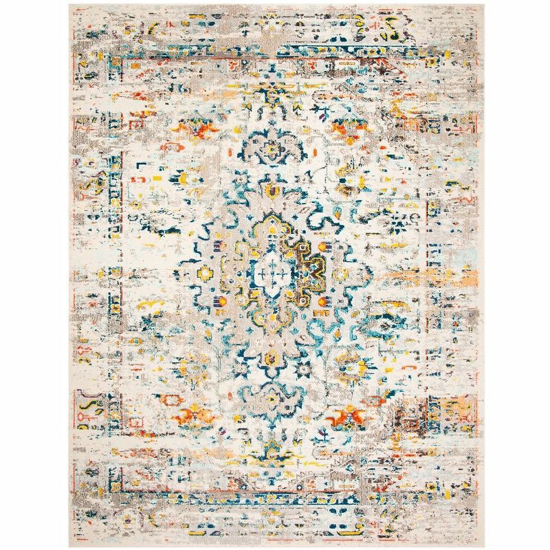 Madison Cream and Blue Round Synthetic Non-slip Rug