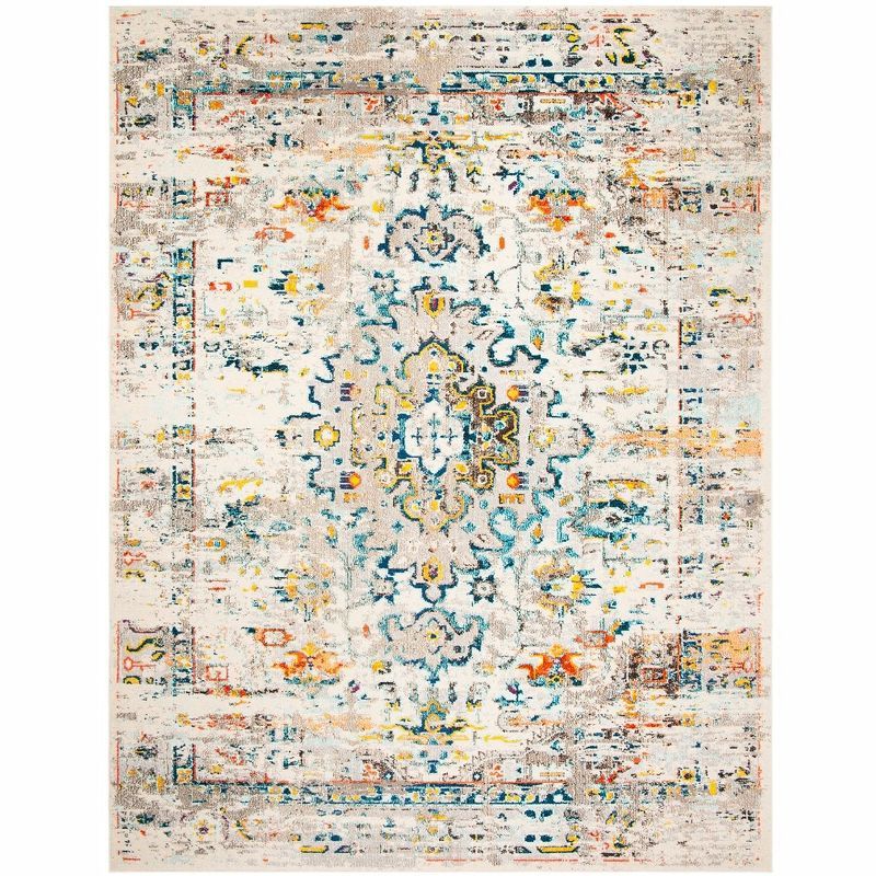 Elegant Cream/Blue Round Synthetic 54" Area Rug