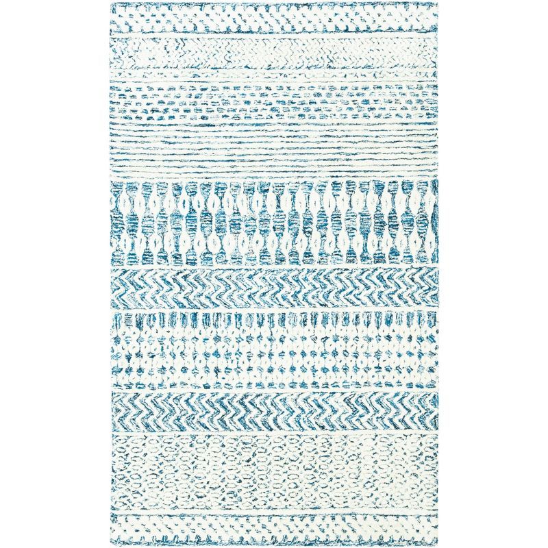 Navy and Ivory Hand-Tufted Wool Geometric Area Rug 3' x 5'