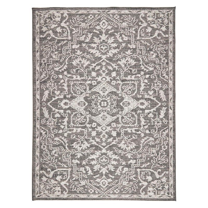 Gray and Beige Rectangular Synthetic Indoor/Outdoor Area Rug