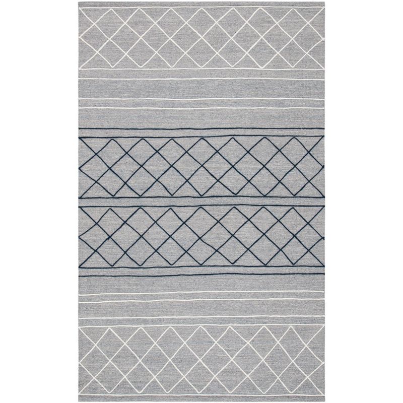 Gray and Silver Striped Wool and Cotton 3' x 5' Area Rug