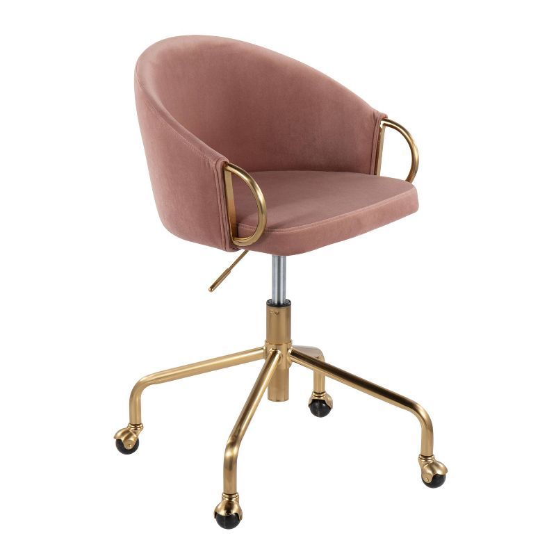 Blush Velvet Swivel Task Chair with Gold Metal Base