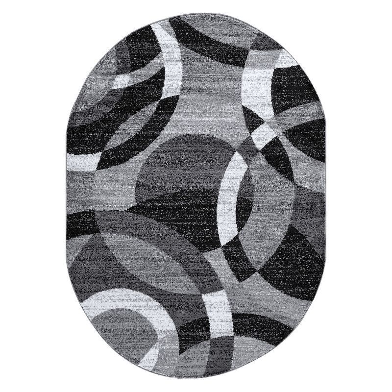 Gray Oval 5' x 7' Synthetic Geometric Area Rug