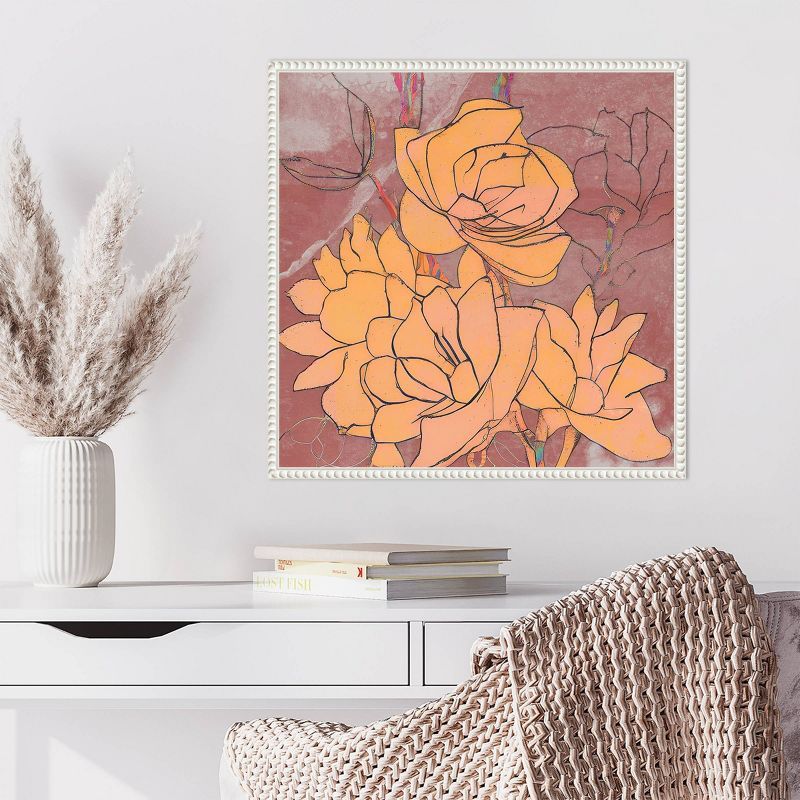 Abstract Pale Roses Peach and Mauve Canvas Wall Art with White Frame