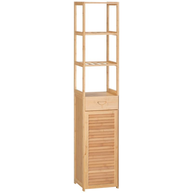 Tall Natural Bamboo Lockable Storage Cabinet with Drawer