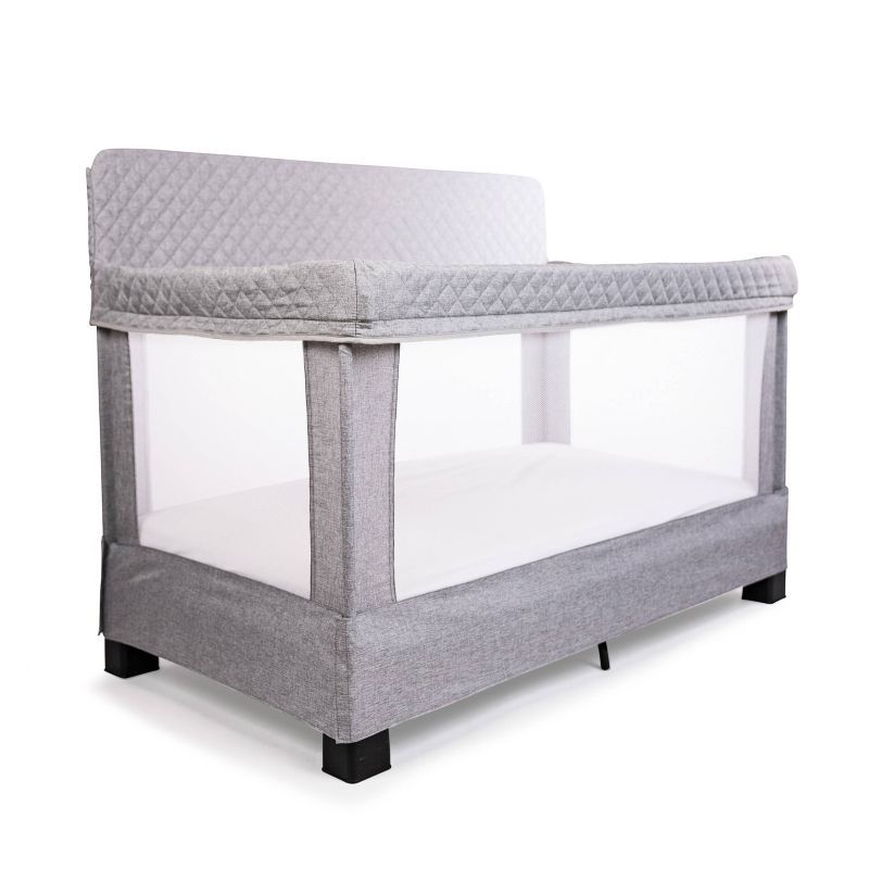 Grey Full Size Mesh Crib with Quilted Fabric