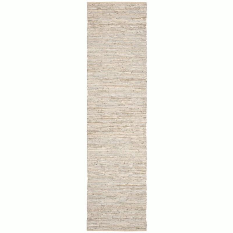 Beige Handwoven Genuine Leather Flatweave Area Rug