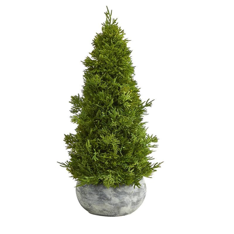 18in Green Cypress Cone Artificial Christmas Tree in Decorative Planter