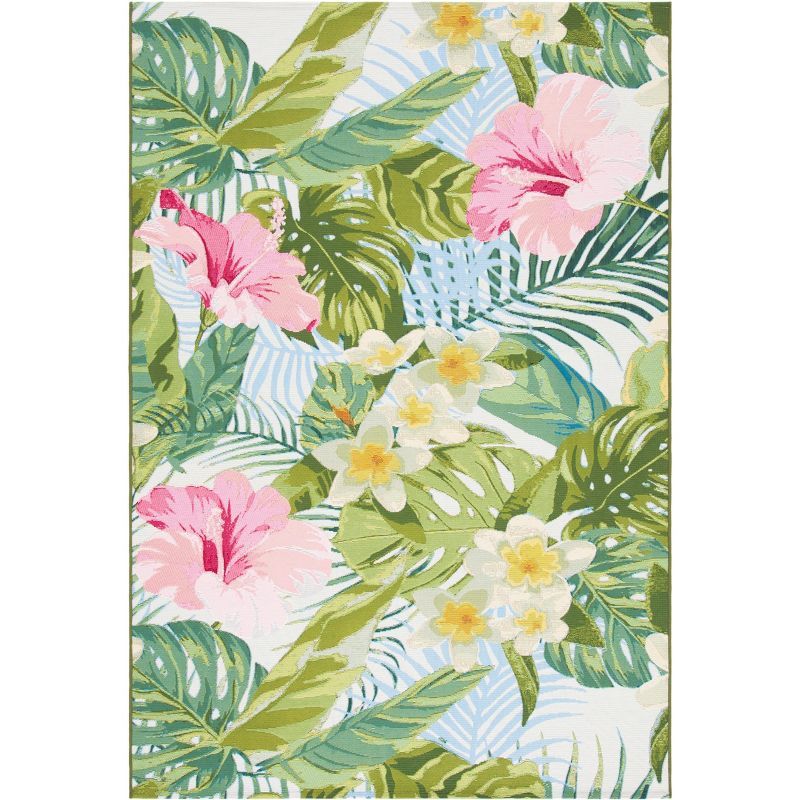 Tropical Paradise Green & Pink Synthetic Area Rug - 6'6" x 9'4"