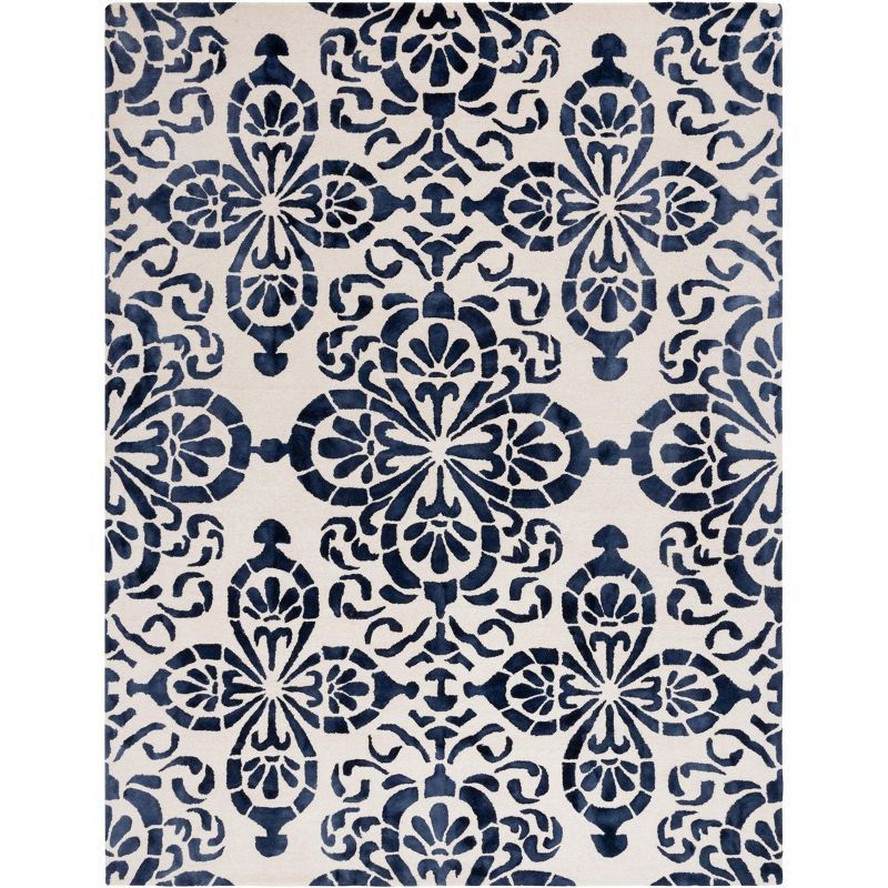 Ivory Navy Hand-Tufted Wool 8' x 10' Rectangular Area Rug