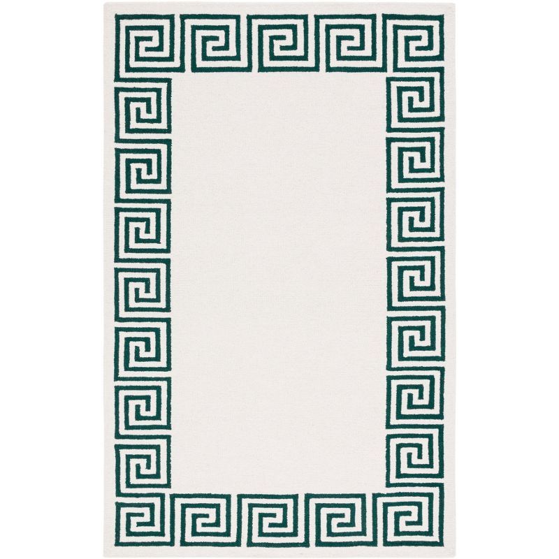 Ivory and Green Hand-Tufted Wool Area Rug, 3' x 5'