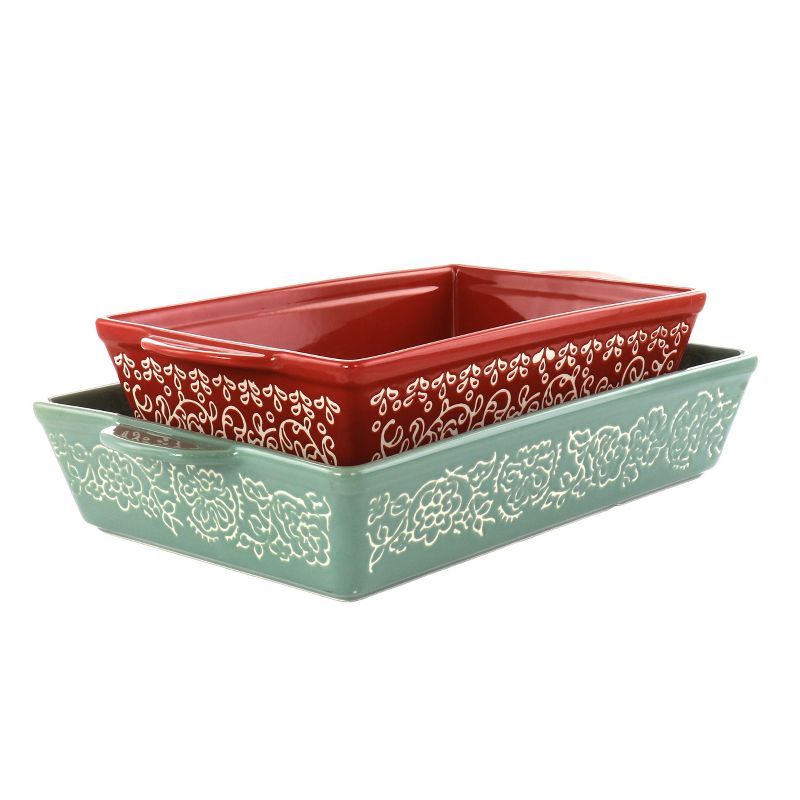 Laurie Gates Red and Mint Stoneware Baker Set