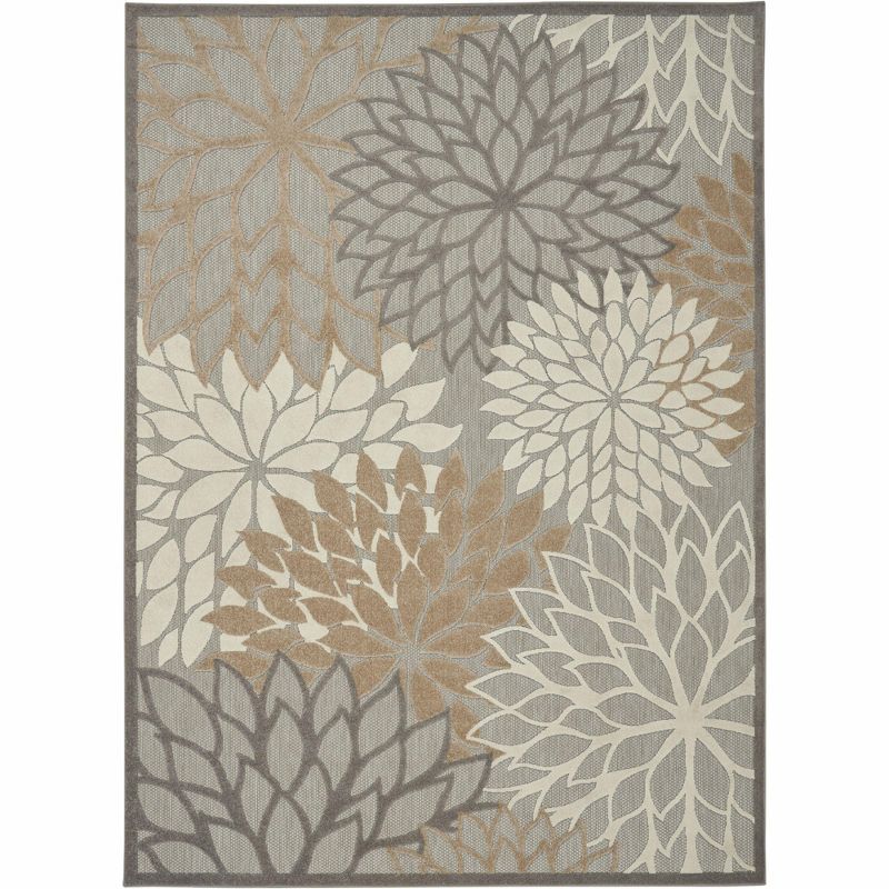 XXL Gray and Brown Floral Synthetic Outdoor Rug