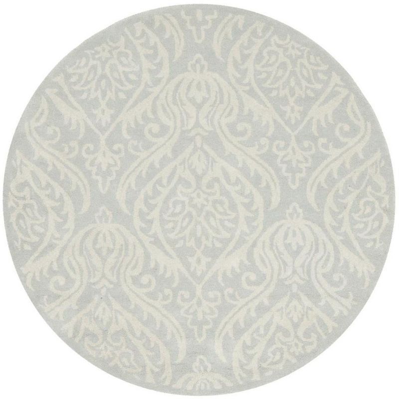 Ivory and Silver Round Hand-Tufted Wool Area Rug