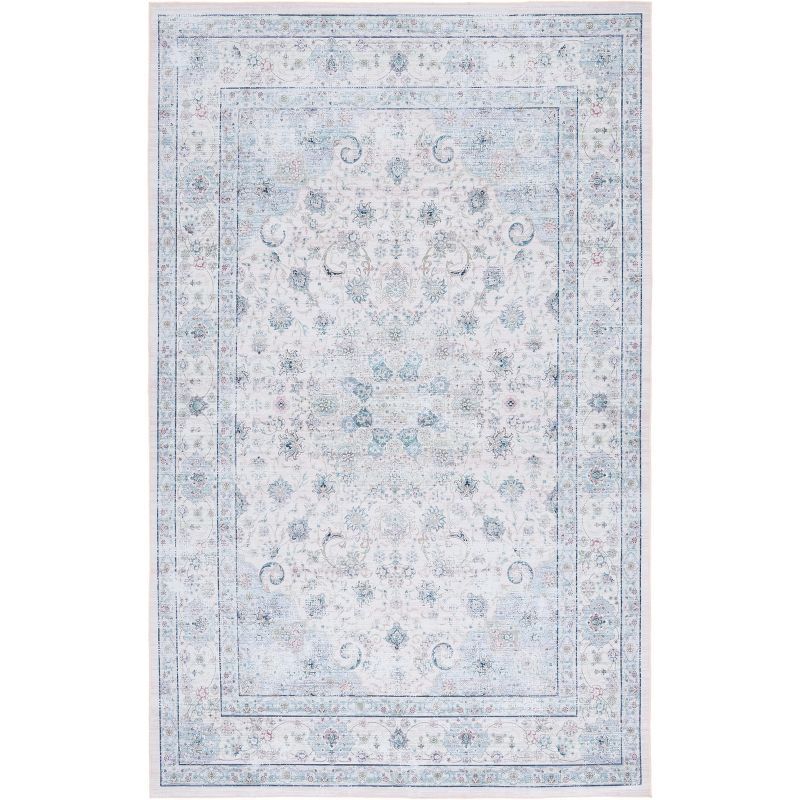 Handmade Blue Round Synthetic Non-slip Washable Rug, 6' x 9'