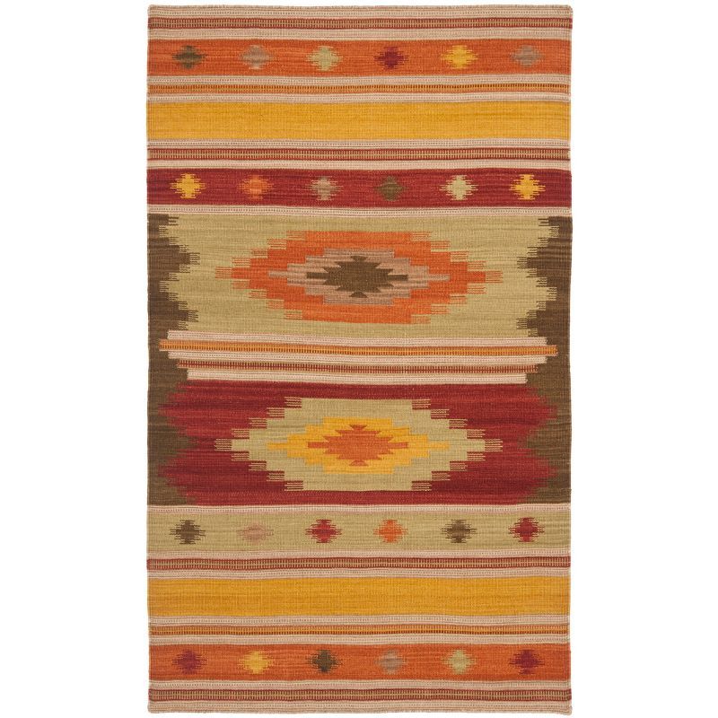 Hand-Knotted Geometric Wool Kilim Area Rug