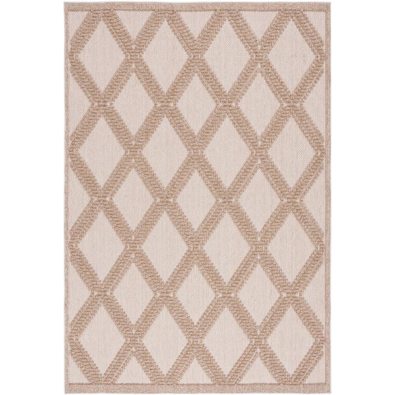 Beige and Brown Geometric 9' x 12' Easy-Care Synthetic Area Rug