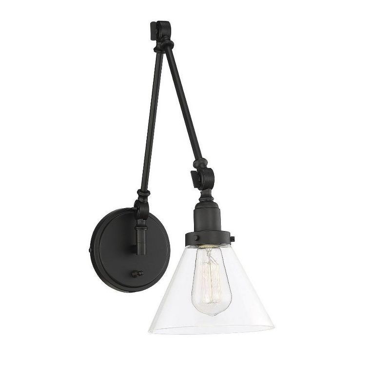 Drake Matte Black Adjustable Arm Wall Sconce with Clear Glass Shade