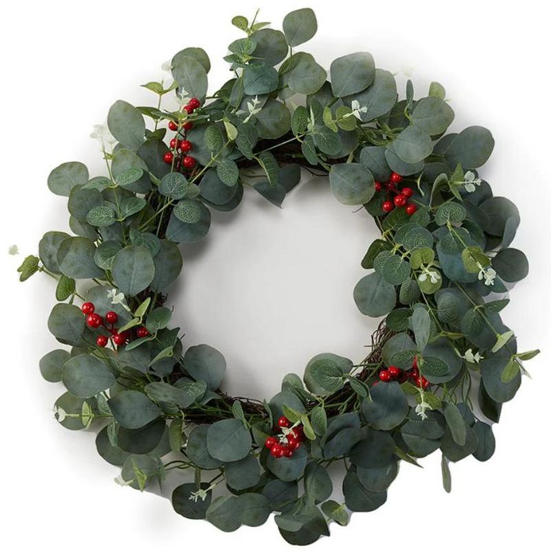 Eucalyptus and Red Berry 24" Christmas Wreath