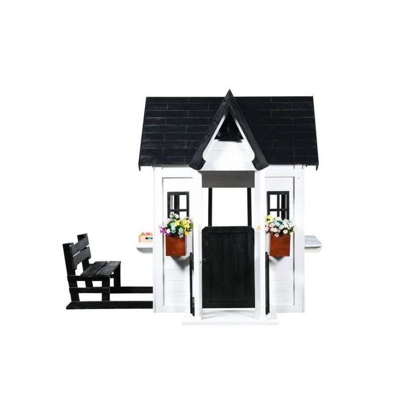 Oceano White and Black Wooden Playhouse with Kitchen and Garden