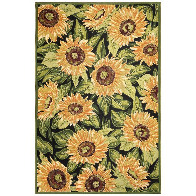Black and Gold Flat Woven Wool Blend Rectangular Rug 5' x 7'