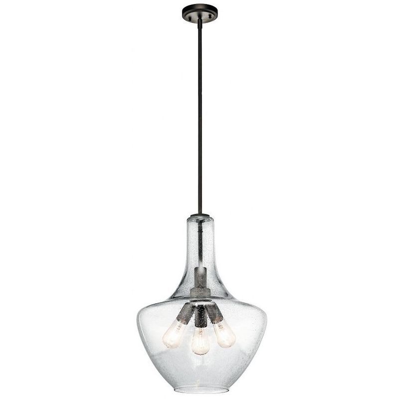 Everly 22.75" Clear Seeded Glass Bronze Pendant Light