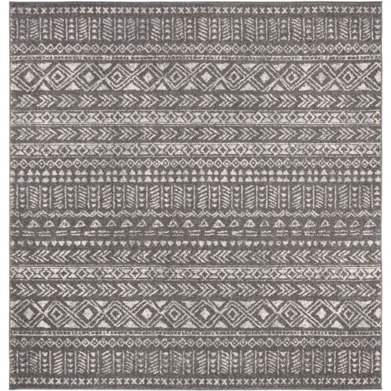 Ivory Square Hand-Knotted Boho-Chic Synthetic Area Rug, 3' x 3'