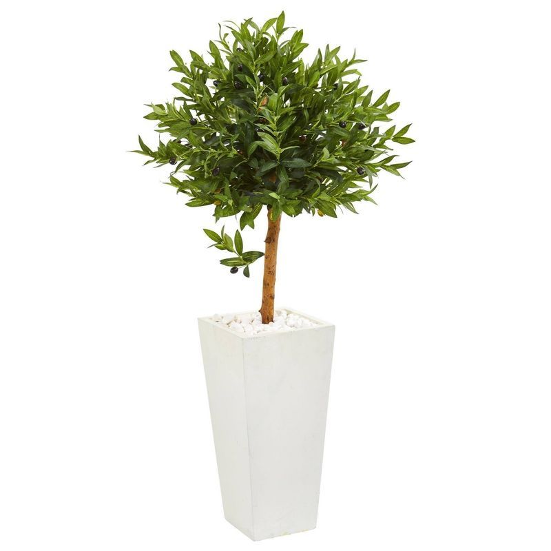 4' UV Resistant Olive Topiary Artificial Tree in White Planter