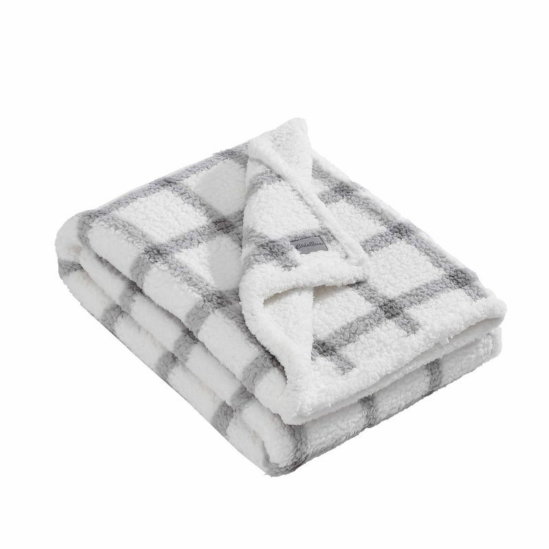 Gray and White Plaid Reversible Sherpa Throw Blanket