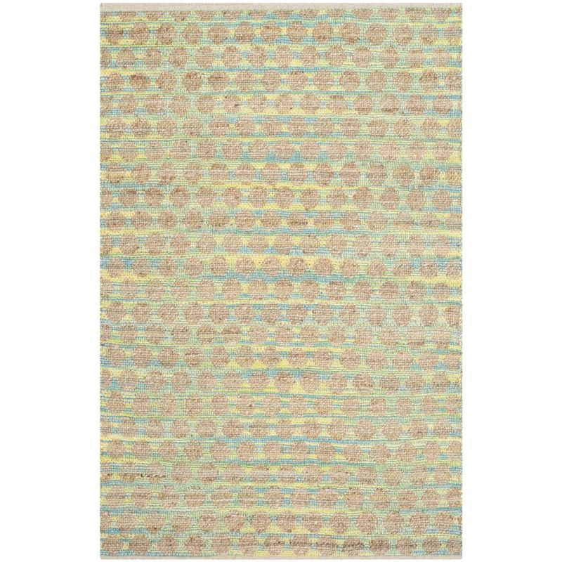 Teal and Natural Hand-Knotted Cotton 4' x 6' Area Rug