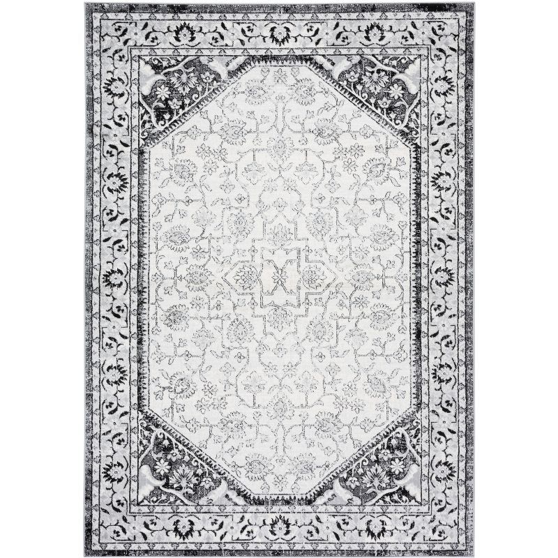 Rectangular 8' x 10' Black and Ivory Stain-Resistant Synthetic Rug