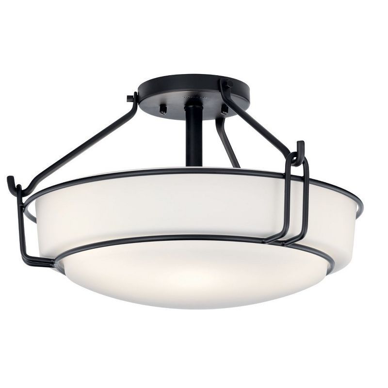 Alkire 16.5" Black Frosted Glass 3-Light Semi Flush Mount