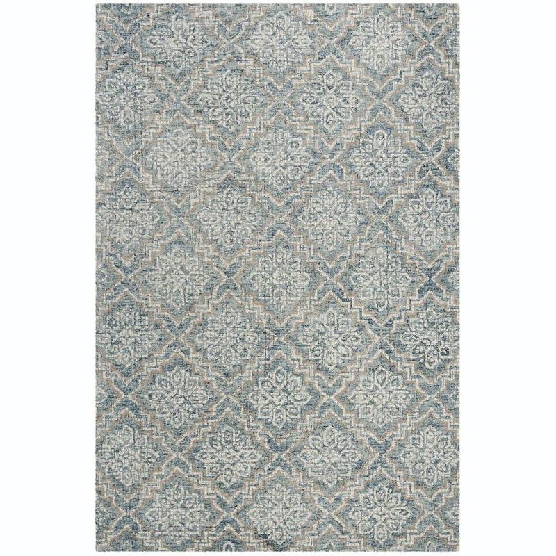 Blue and Grey Wool Floral Motif Area Rug