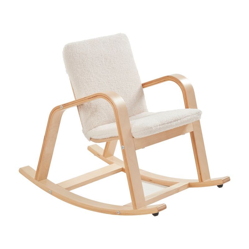 Natural Birch Kids Rocking Chair with Faux Shearling Cushion