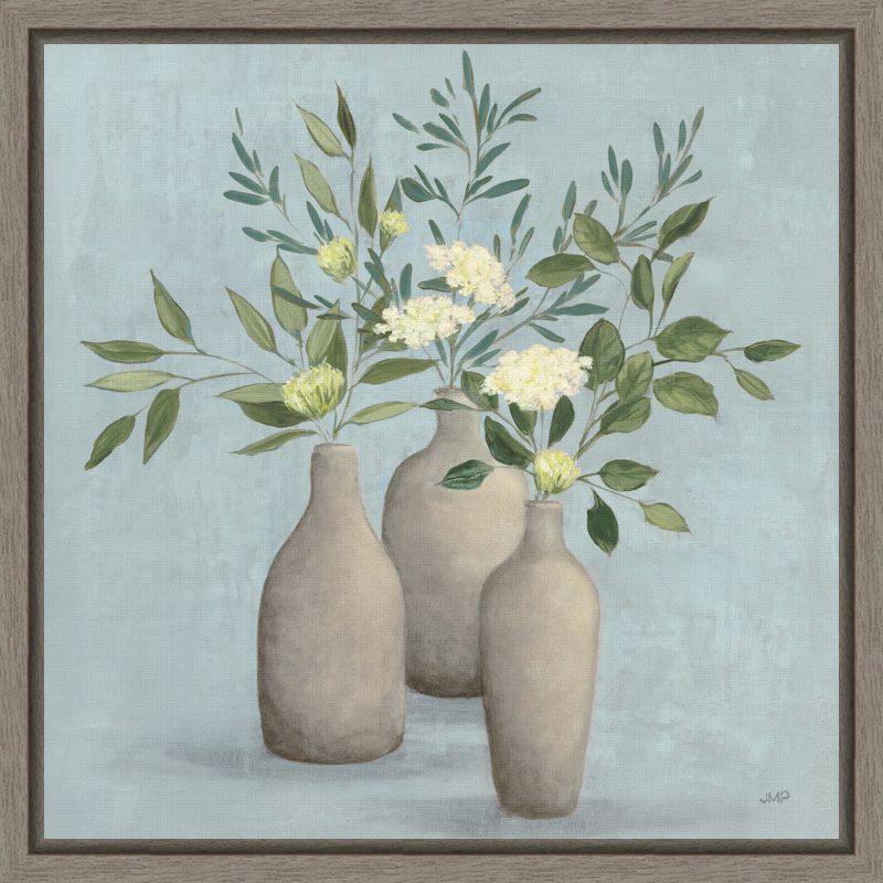 Natural Bouquet II Blue Canvas Still Life Print in Gray Frame 16 x 16-in