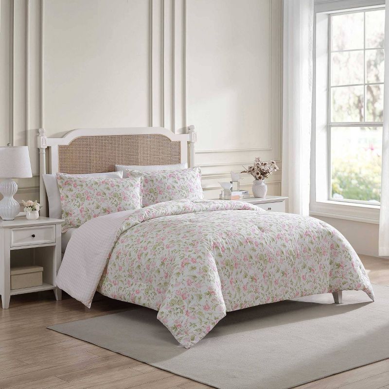 Twin Pink Cotton Reversible Floral Comforter Set