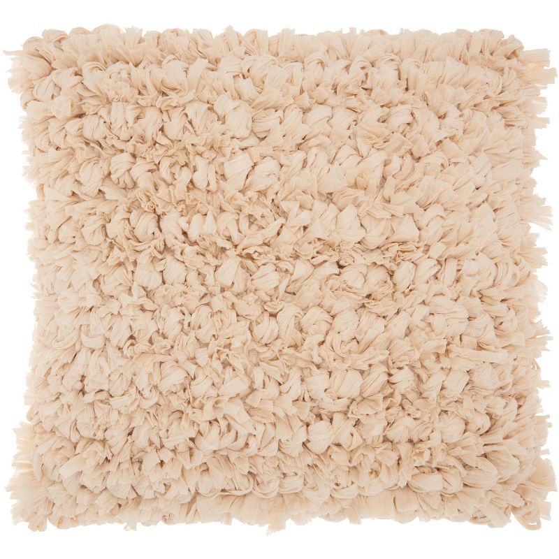 Beige 20" Square Paper Loop Shag Throw Pillow