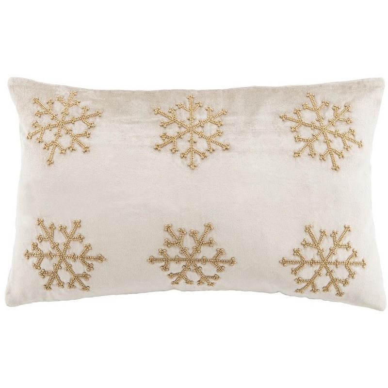 Beige and Gold Rectangular Christmas Snowflake Pillow