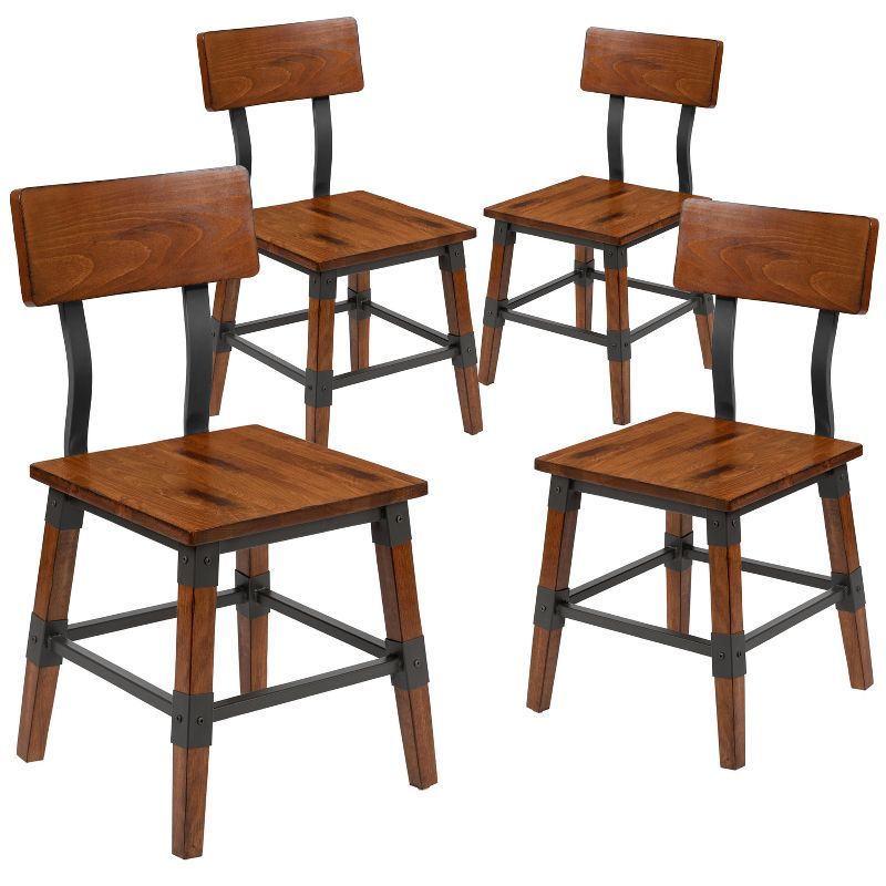 Set of 4 Rustic Walnut Industrial Wood Dining Chairs