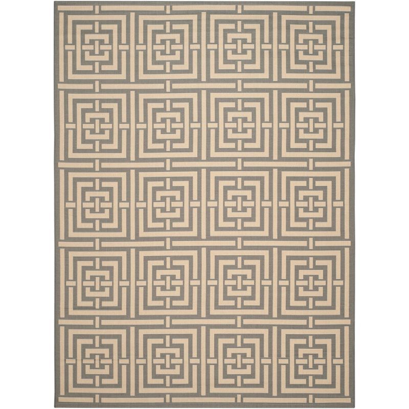Grey and Cream Geometric 9' x 12' Indoor/Outdoor Area Rug
