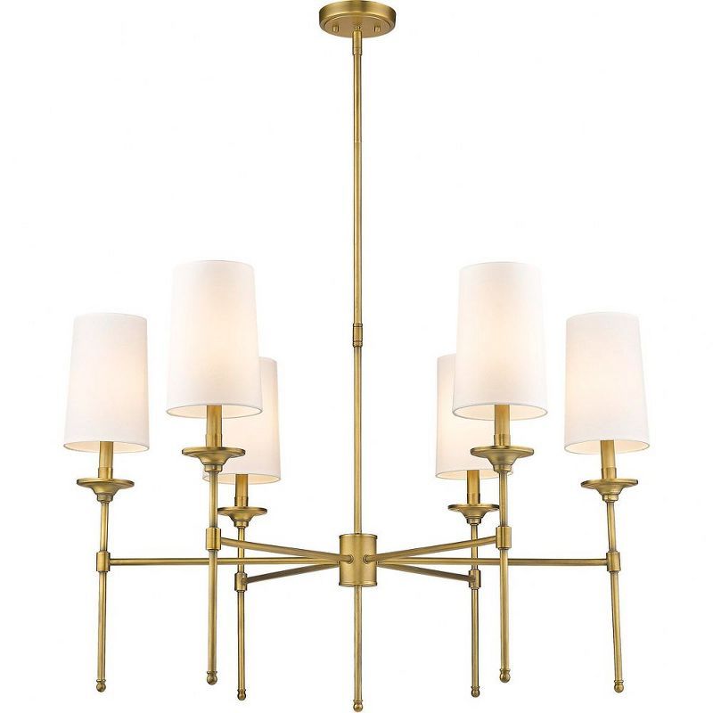 Emily Rubbed Brass 6-Light Chandelier with Off-White Shades