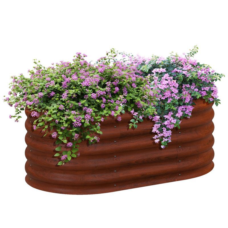 Brown Galvanized Metal Raised Garden Bed Kit with Safety Edging