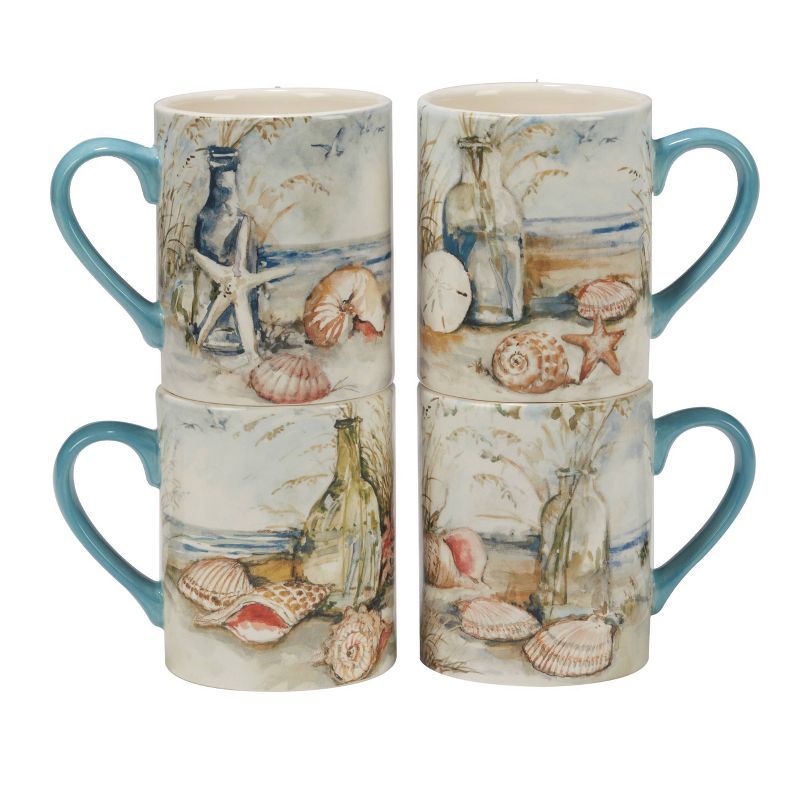 Set of 4 Blue Coastal Ceramic 16oz Mugs