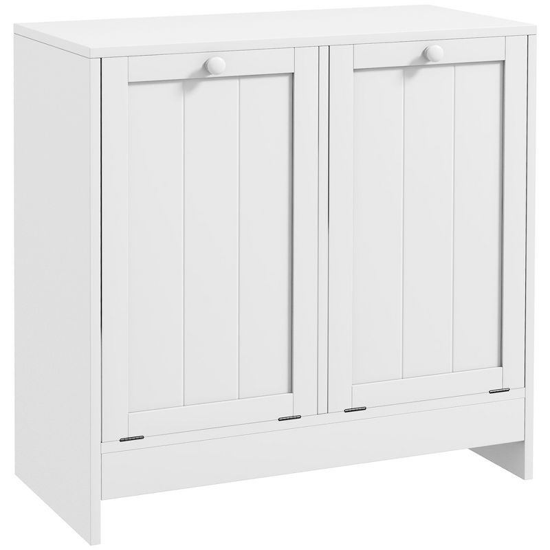 White Modern Tilt-Out Laundry Hamper Cabinet with 2 Compartments