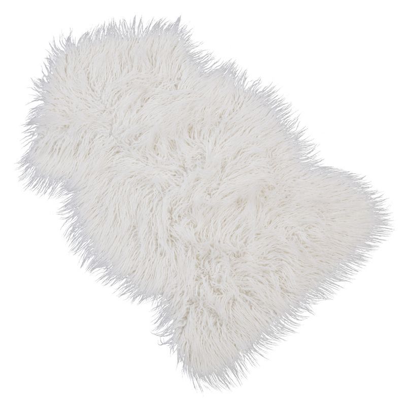 Ivory Faux Mongolian Fur Rectangular Rug, 24" x 35"